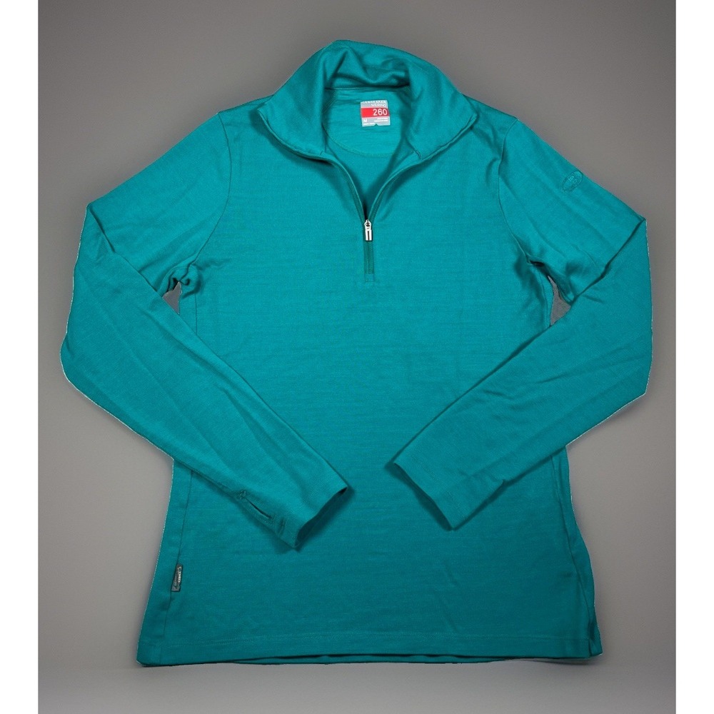 Icebreaker Merino 260 Womens Medium Tech Top 1/2 Zip Long Sleeve Teal Base Layer